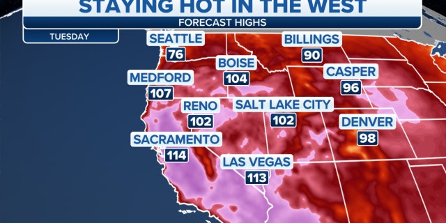 Tuesday high temperatures in the West