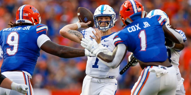 Kentucky Wildcats quarterback Will Levis passes against the Gators, Sept. 10, 2022, at Florida Field.