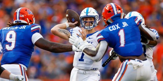 Kentucky Wildcats quarterback Will Levis passes against the Gators, Sept. 10, 2022, at Florida Field.