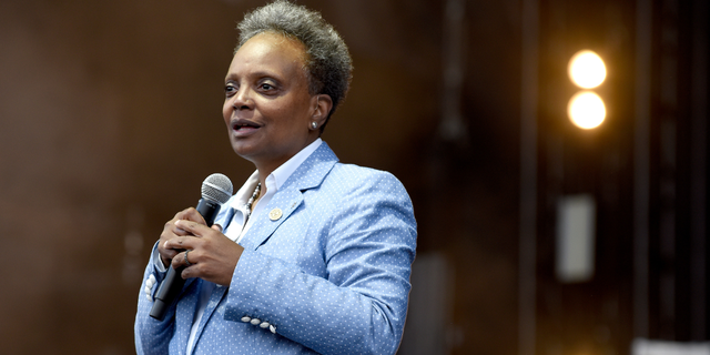 Mayor Lori Lightfoot introduces Jasmine Sullivan at the opening day of Lollapalooza 2022 on July 28, 2022 at Grant Park in Chicago, Illinois.