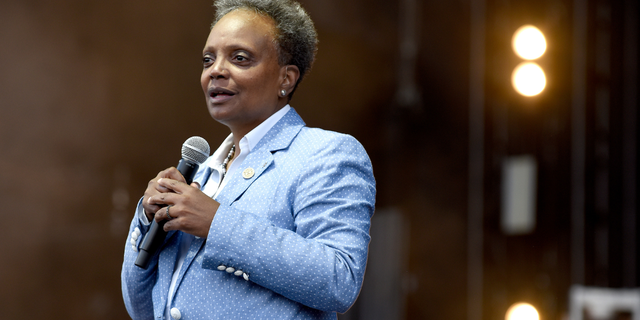 Mayor Lori Lightfoot introduces Jazmine Sullivan during 2022 Lollapalooza day one at Grant Park on July 28, 2022, in Chicago, Illinois