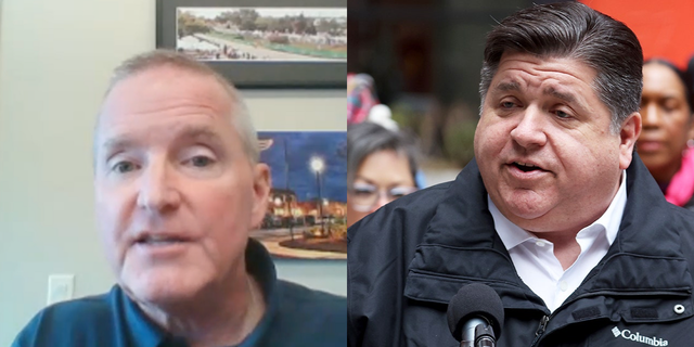 El alcalde de Elk Grove Village, Craig Johnson, y el gobernador de Illinois, JB Pritzker.