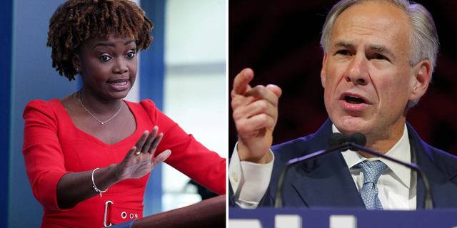 L'attachée de presse de la Maison Blanche Karine Jean-Pierre (L) et le gouverneur du Texas Greg Abbott (R).