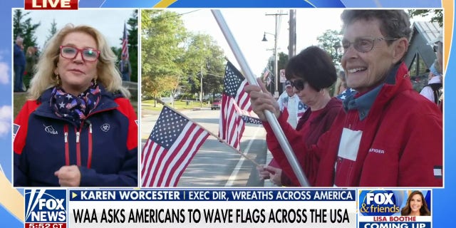 Wreaths Across America executive director Karen Worcester discusses the organization's tradition of flag raising on "Fox and Friends" on Sept. 6, 2022.