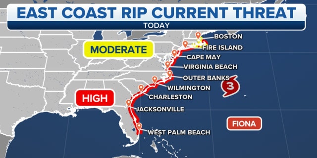Rip current threat on east coast