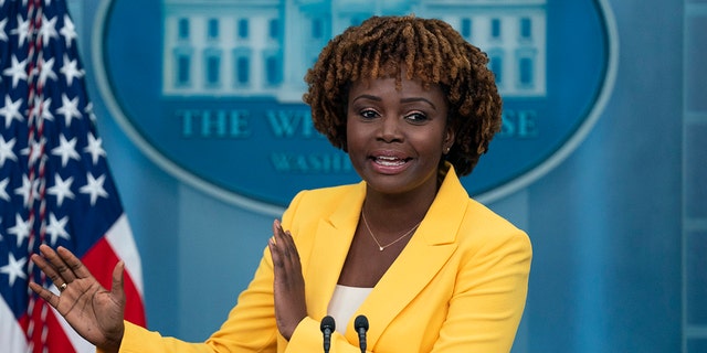 White House press secretary Karine Jean-Pierre speaks during a briefing at the White House, Tuesday, Sept. 13, 2022, in Washington. 