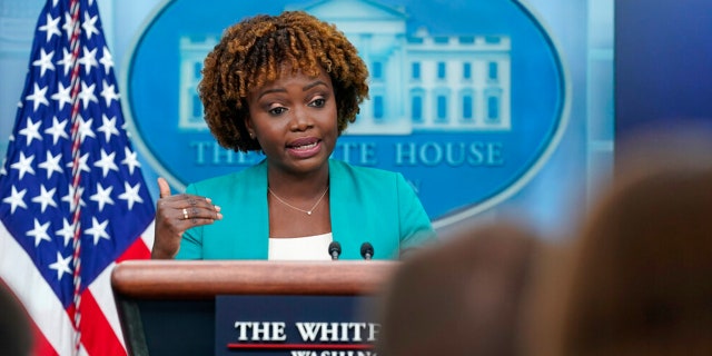 White House press secretary Karine Jean-Pierre speaks during the daily briefing at the White House in Washington on Thursday, Sept. 1, 2022.