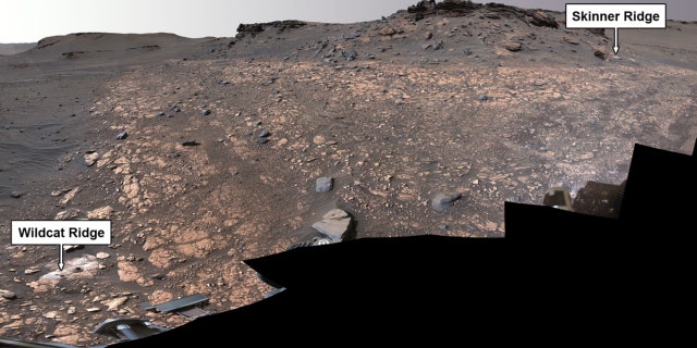 NASA’s Perseverance rover collected rock samples for possible return to Earth in the future from two locations seen in this image of Mars’ Jezero Crater: