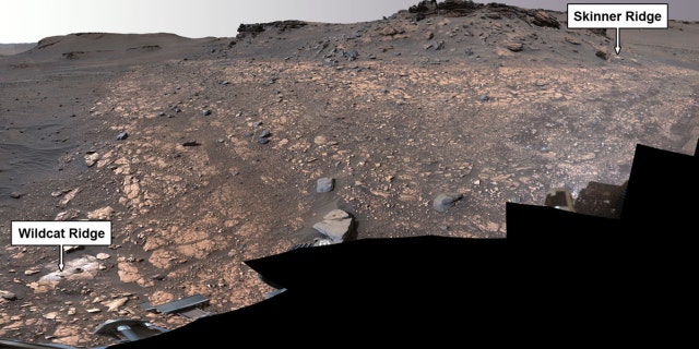 NASA’s Perseverance rover collected rock samples for possible return to Earth in the future from two locations seen in this image of Mars’ Jezero Crater: "Wildcat Ridge" (lower left) and "Skinner Ridge" (upper right). 