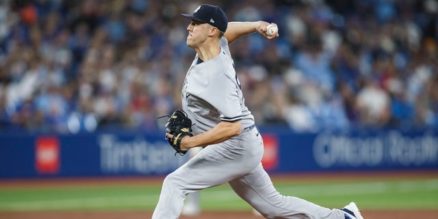 Jameson Taillon, #50 of the New York Yankees, pitches in the first inning of their MLB game against the Toronto Blue Jays at Rogers Centre on Sept. 27, 2022 in Toronto.