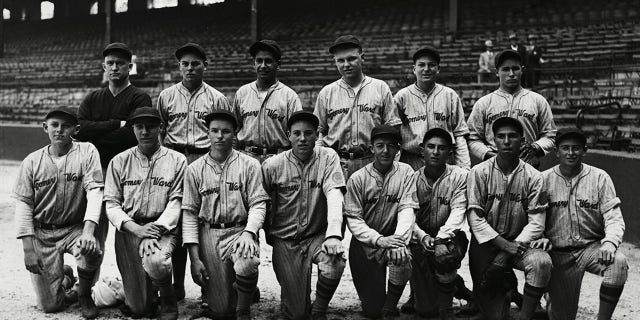 The Oakland, California, boys' baseball team defeated the boys' team from Worcester, Massachusetts, 4-0, in the opening game of the American Legion's Junior World Series at Oomiskey Park on Aug. 1, 1928. 