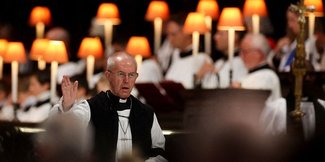 The Archbishop of Canterbury Justin Welby speaks during a service of prayer and reflection for Queen Elizabeth II at St Paul's Cathedral in London September 9, 2022, a day after her death at the age of 96.