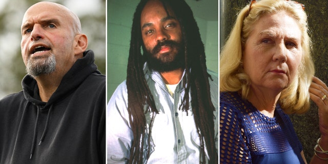 From left to right: Pennsylvania Democratic Senate nominee John Fetterman, convicted murderer Mumia Abu-Jamal, and Maureen Faulkner.