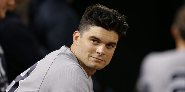 Andrew Benintendi of the New York Yankees in the dugout during a game against the Oakland Athletics at RingCentral Coliseum Aug. 26, 2022, in Oakland, Calif.