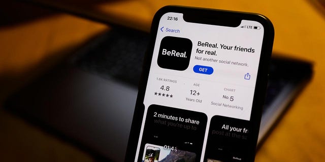 BeReal on the App Store is displayed on a phone screen in Poland, in a photo taken on August 7, 2022. 