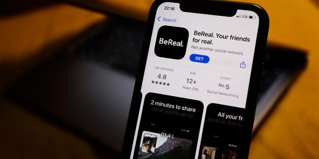 BeReal on the App Store is displayed on a phone screen in Poland, in a photo taken on August 7, 2022. 