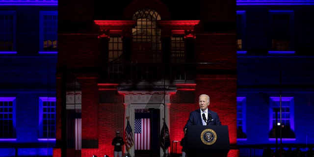President Biden gives a speech on protecting American democracy in front of Independence Hall in Philadelphia, Pennsylvania on September 1st, 2022. 