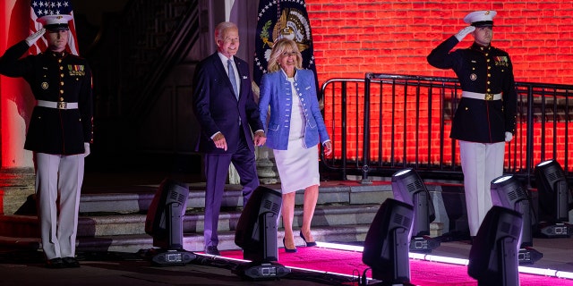 President Biden and First Lady Jill Biden arrive before a speech on defending American democracy in front of Independence Hall in Philadelphia on Sept. 1, 2022.