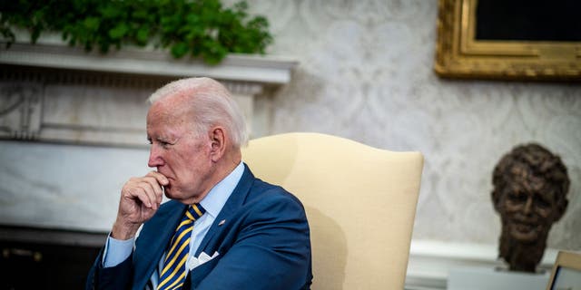 President Biden speaks during a bilateral meeting with South African President Cyril Ramaphosa in the Oval Office of the White House in Washington, D.C., on Sept. 16, 2022.