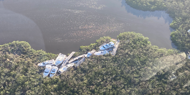 Boats piled up in mangroves in Fort Myers after Hurricane Ian destroyed most of the coastline.