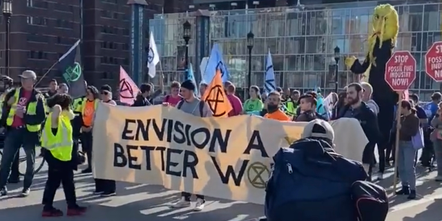 Climate protest groups gathered in Boston on Wednesday