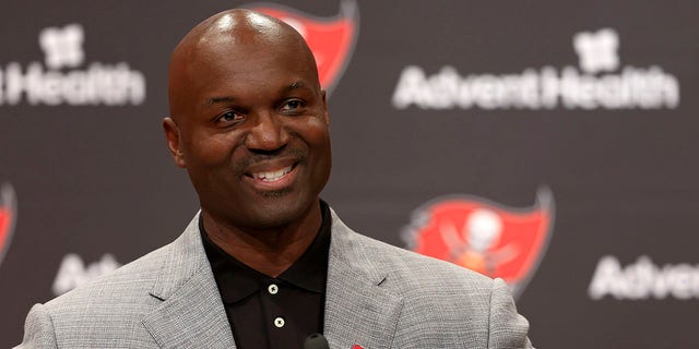 New Tampa Bay Buccaneers head coach Todd Bowles speaks with members of the media during a press conference at AdventHealth Training Center March 31, 2022, in Tampa, Fla.