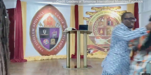 Screenshot of live-streamed sermon Brooklyn Bishop Lamor Whitehead reportedly grabbed woman during.