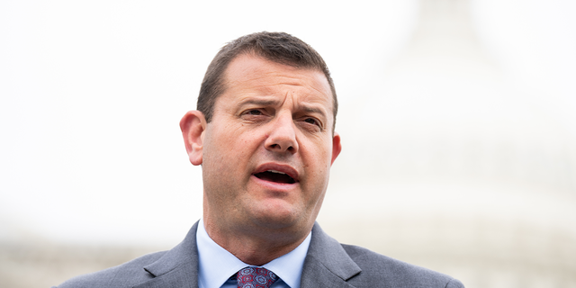 Rep. David Valadao speaks during a news conference outside the Capitol on May 12, 2022.