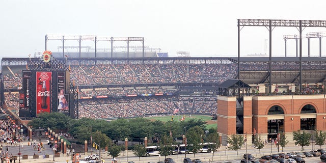 Exterior view of Oriole Park at Camden Yards Aug. 15, 2003, in Baltimore.