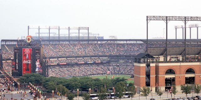 Exterior view of Oriole Park at Camden Yards Aug. 15, 2003, in Baltimore.