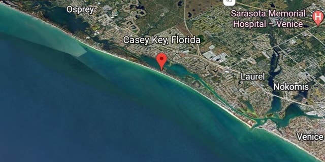 A Google Earth image shows the coast of Florida, including the Casey Key area.