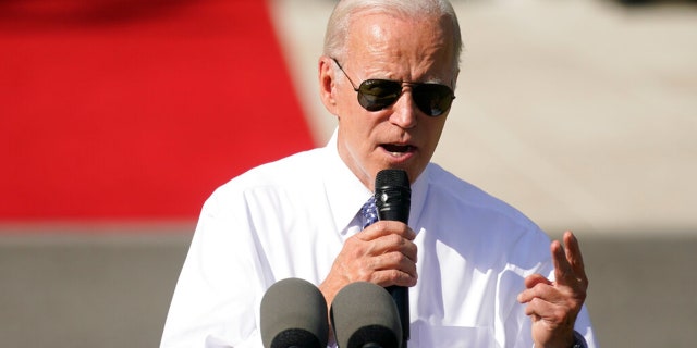 Joe Biden speaks at the White House during an event celebrating the Inflation Reduction Act. 