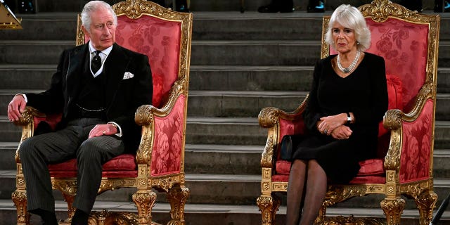 King Charles III and Queen Consort Camilla at Westminster Hall following the death of Queen Elizabeth II on Sept. 8.