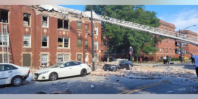 Rubble covers cars and a street following an explosion in Chicago. (Chicago Fire Department)