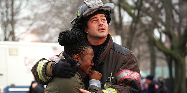 'Chicago Fire' Taylor Kinney wears firefighter gear while filming