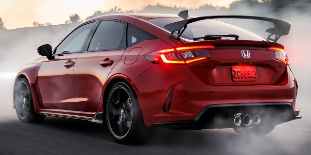The Civic Type R's rear wing produces downforce at high speeds.