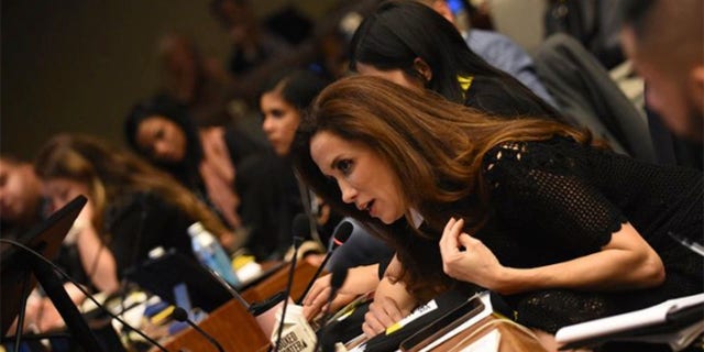 Claudia Romo Edelman during an event. She and her team have launched the Hispanic Star book series, highlighting heroes of all types who are of Hispanic and Latino background. The first two books have just been released.