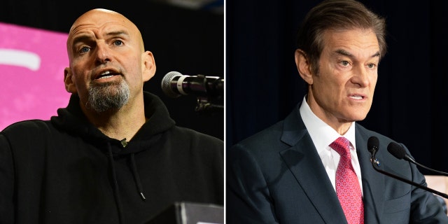 Pennsylvania Senate Democratic nominee John Fetterman, L, and Pennsylvania Senate GOP nominee Dr. Mehmet Oz.