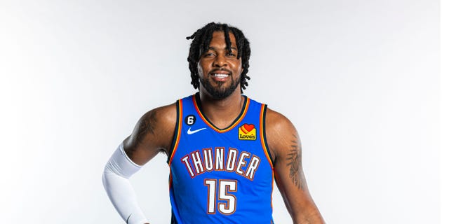 Derrick Favors #15 of the Oklahoma City Thunder poses for a portrait during NBA Media Day on September 26, 2022 at the Paycom Center in Oklahoma City, OK.