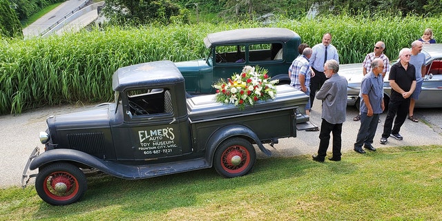 Elmer Duellman's casket was carried to his funeral on the back of the museum's 1932 Ford pickup.
