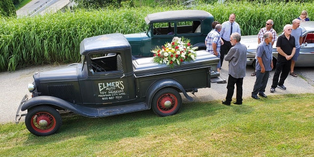 Elmer Duellman's casket was carried to his funeral on the back of the museum's 1932 Ford pickup.