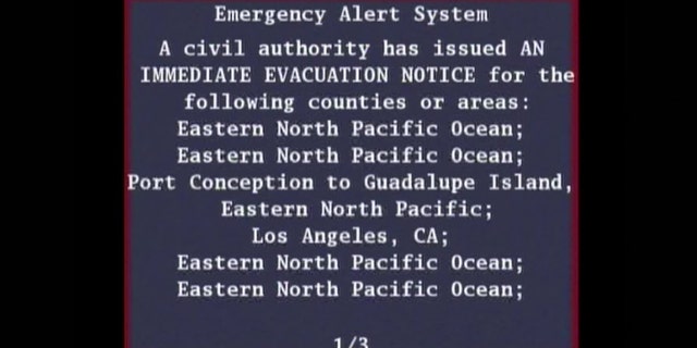 The alert called for Los Angeles County and the "Eastern North Pacific Ocean" to evacuate immediately. 