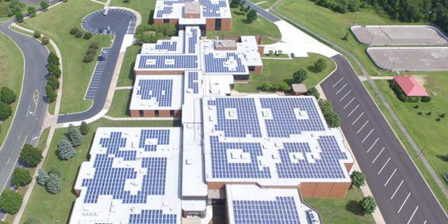 An aerial view of Farmington High School in Farmington, Minnesota. 