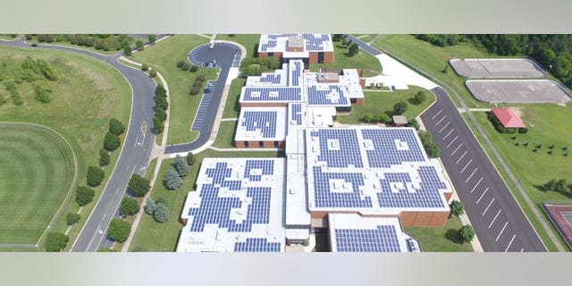 An aerial view of Farmington High School in Farmington, Minnesota. 