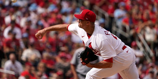 St. Louis Cardinals starting pitcher Jack Flaherty throws during the first inning of a baseball game against the Washington Nationals Monday, Sept. 5, 2022, in St. Louis.