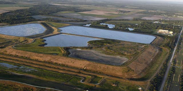 Florida environmental officials are worried that reservoirs containing phosphate at phosphate mines, or "stacks", pictured here in Brandonton, Florida, on April 3, 2021, may overflow due to Hurricane Ian and pollute the surrounding area.