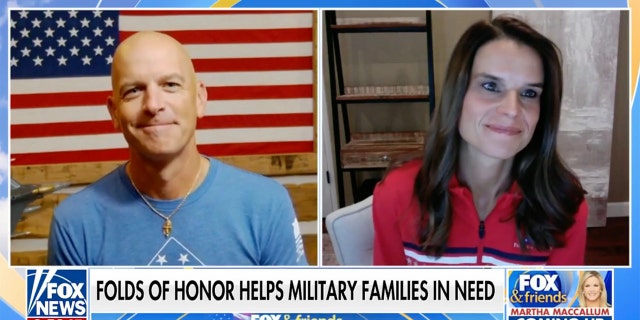 Folds of Honor is adding a new scholarship fund for the families of fallen first responders. Lt. Col. Dan Rooney (above left) appeared on "Fox and Friends" on Monday morning to announce the new scholarship winners. Gracie Parrish Miller (above right) was thrilled to learn that her two daughters are now scholarship recipients.