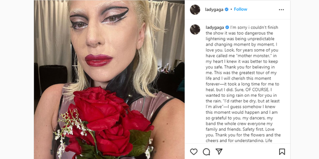 Lady Gaga, Miami konserinin sert hava koşulları nedeniyle iptal edildiğini açıklayan ağlayan bir Instagram videosu yayınladı.