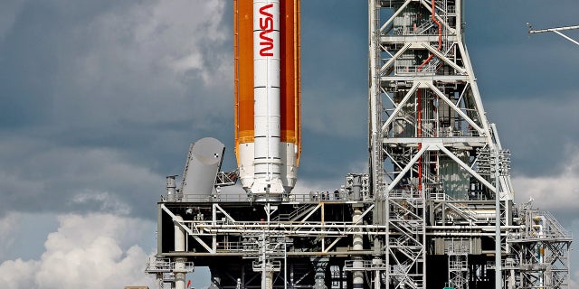 FILE: NASA's Artemis I rocket sits on launch pad 39-B at Kennedy Space Center on September 02, 2022, in Cape Canaveral, Florida. 