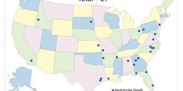 A map on the No Heatstroke website shows lists 27 pediatric vehicular heatstroke deaths in the United States through Sept. 20, 2022.